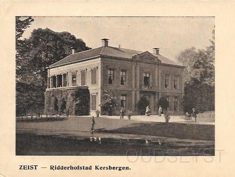 Griffensteijn-Kersbergen0007, Buitenplaats Kersbergen. 1922.jpg - Ridderhofstad Kersbergen (Carsbergen) dat voor 1392 in leen gehouden werd van de Heren van Abcoude. En in 1538 werd door de Staten van Utrecht als Ridderhofstad erkend.Het in 1854 door mr. Josua van Eik gebouwde vierkante landhuis, dat het oude “Kersbergen” verving, en werd in 1934 afgebroken. Het gebied van de oude buitenplaats werd in 1927 door het N.V. Park Kersbergen als bouwterrein in exploitatie gebracht. Opname van 1900.